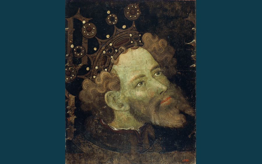 Mittelalterliches gemaltes Porträt von König Peter IV. von Aragón mit Krone
